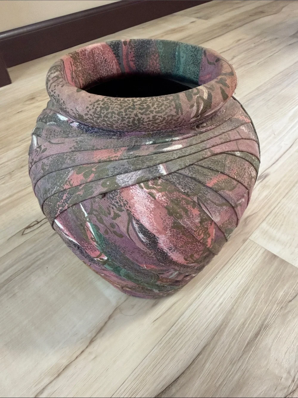 Vintage Handmade Fabric Wrapped Vase Boho Abstract Textile Art Planter Décor
